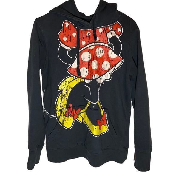 Disney Parks Hoodie Sweatshirt Minnie Mouse Ears Silhouette Bowtie Hood Black L - Picture 2 of 6